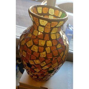 Pier 1 Mosaic Vase Brown Gold Blue Green